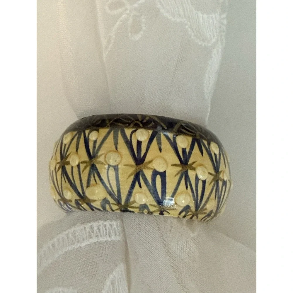 Vintage Set 6 Papier Mache Dotted‎ Napkin Rings Wood Hand Painted Circa 1970 EUC
